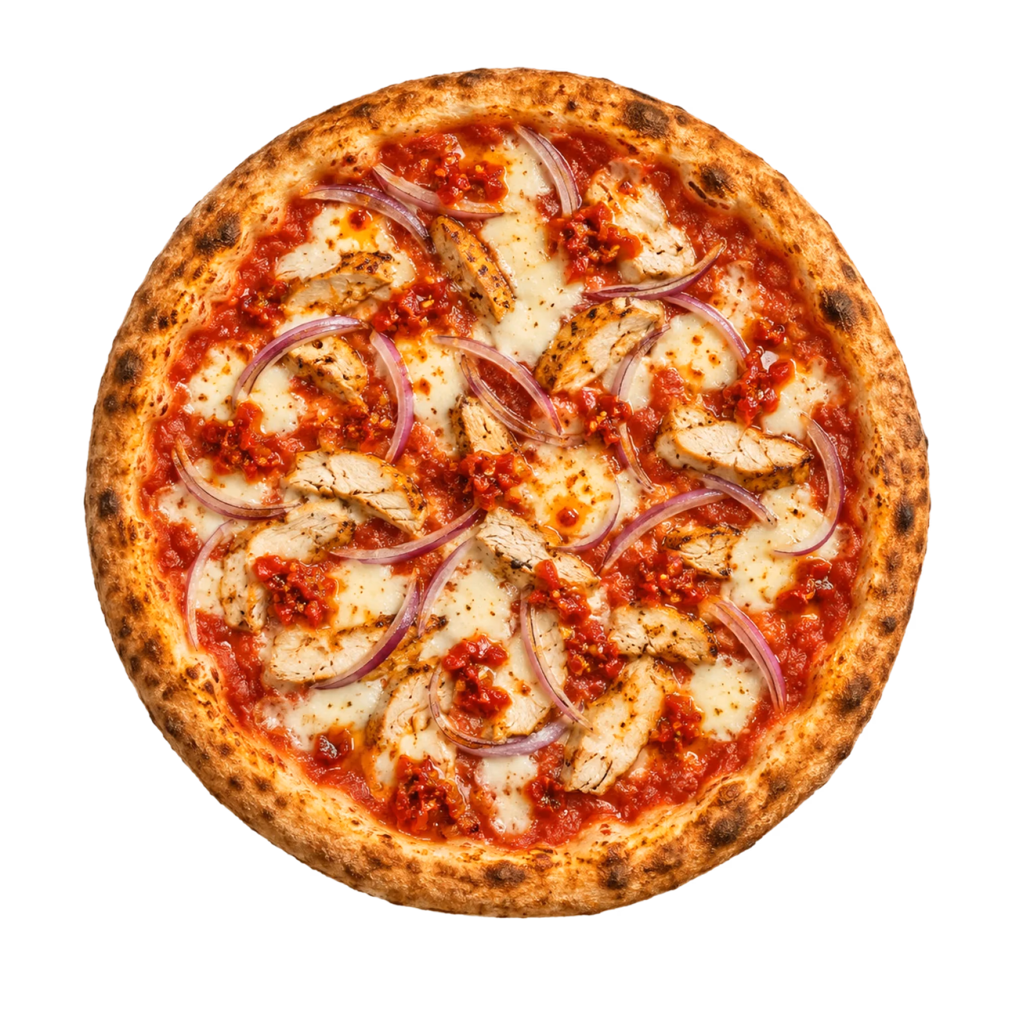The Firecracker pizza on a wooden board