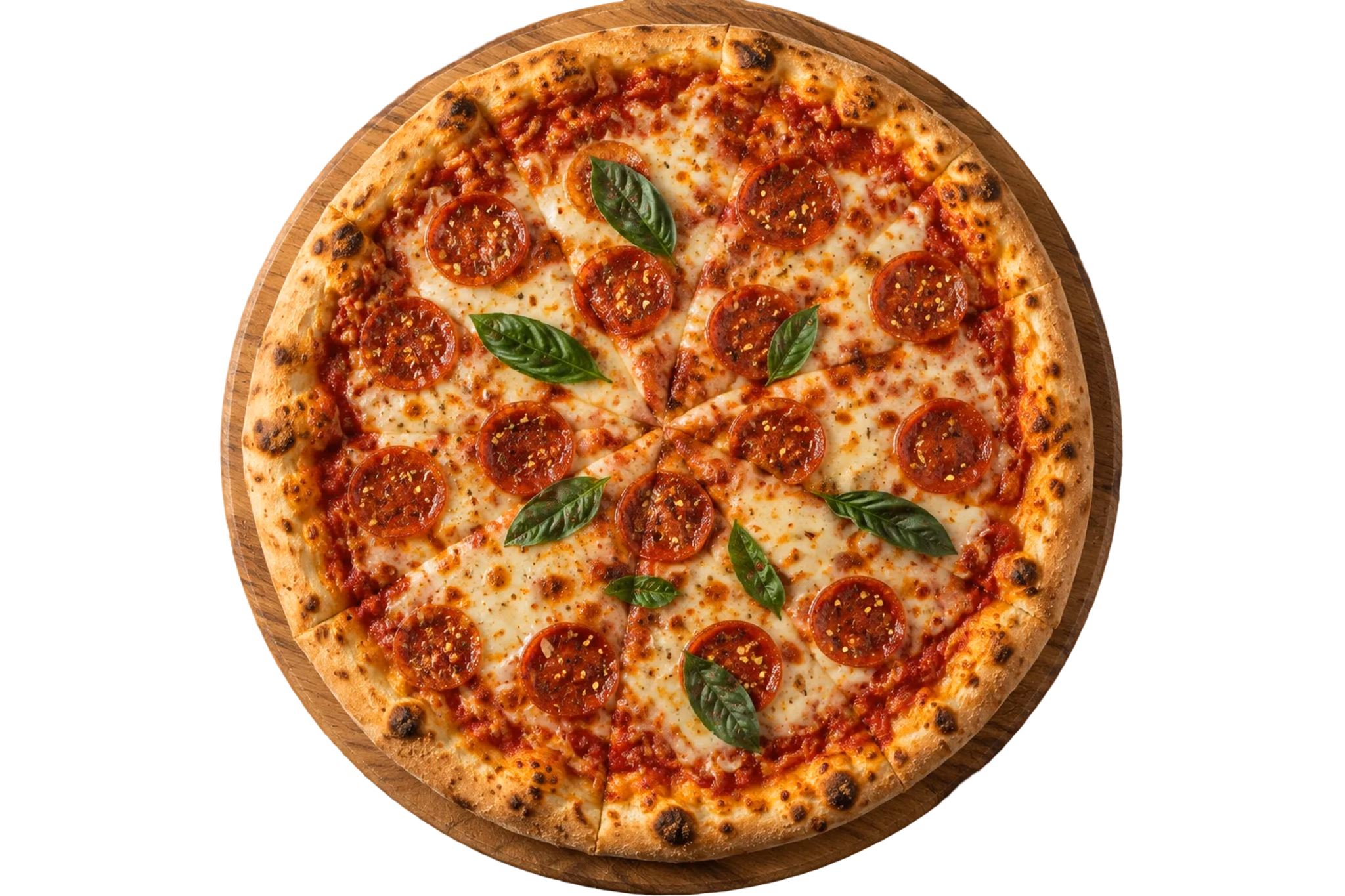 Pepperoni and hot honey pizza on a wooden board